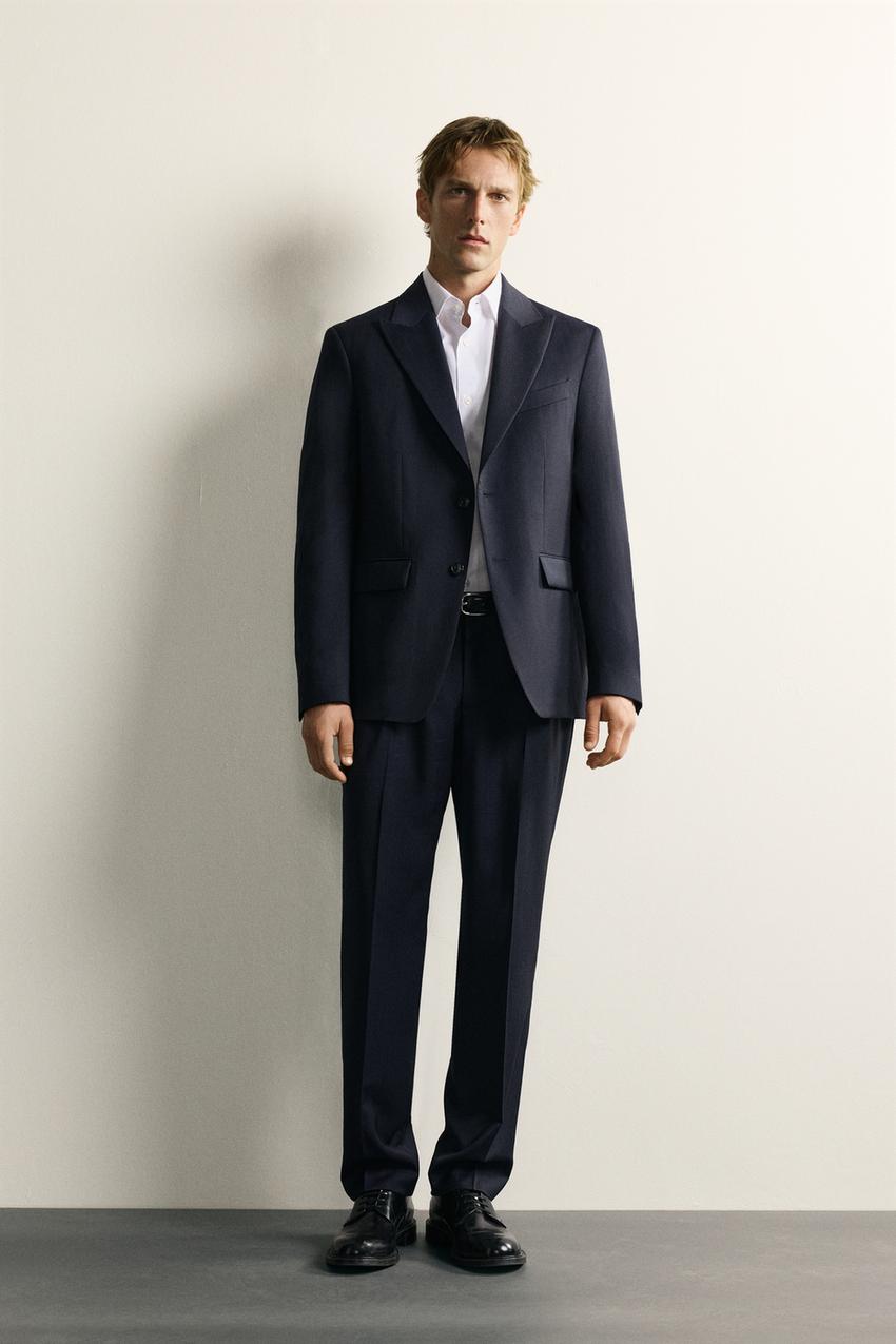 blue dress pants and black shoes How to Style with Regular fit trousers crafted from fabric with 20% wool Navy Dress Pants with Black