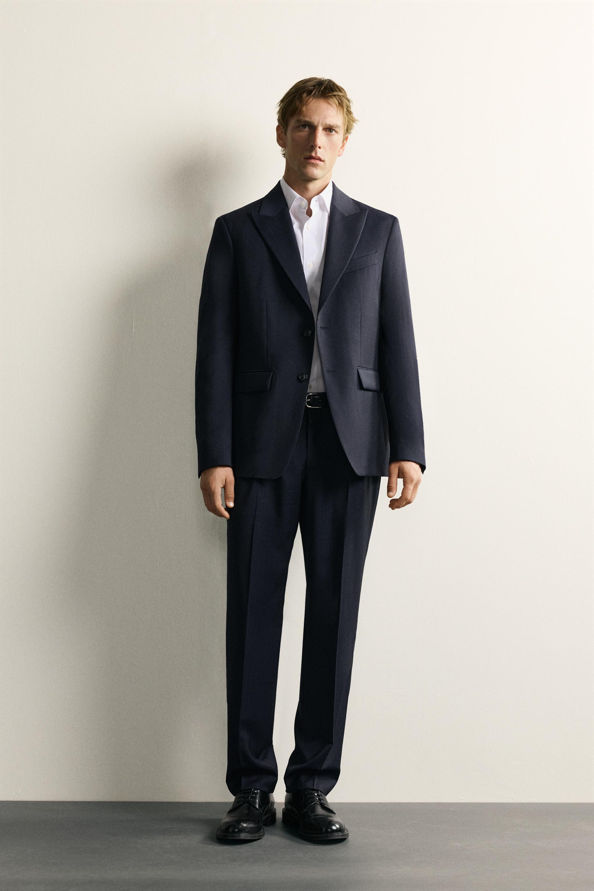 100% WOOL PINSTRIPE REGULAR FIT SUIT PANTS