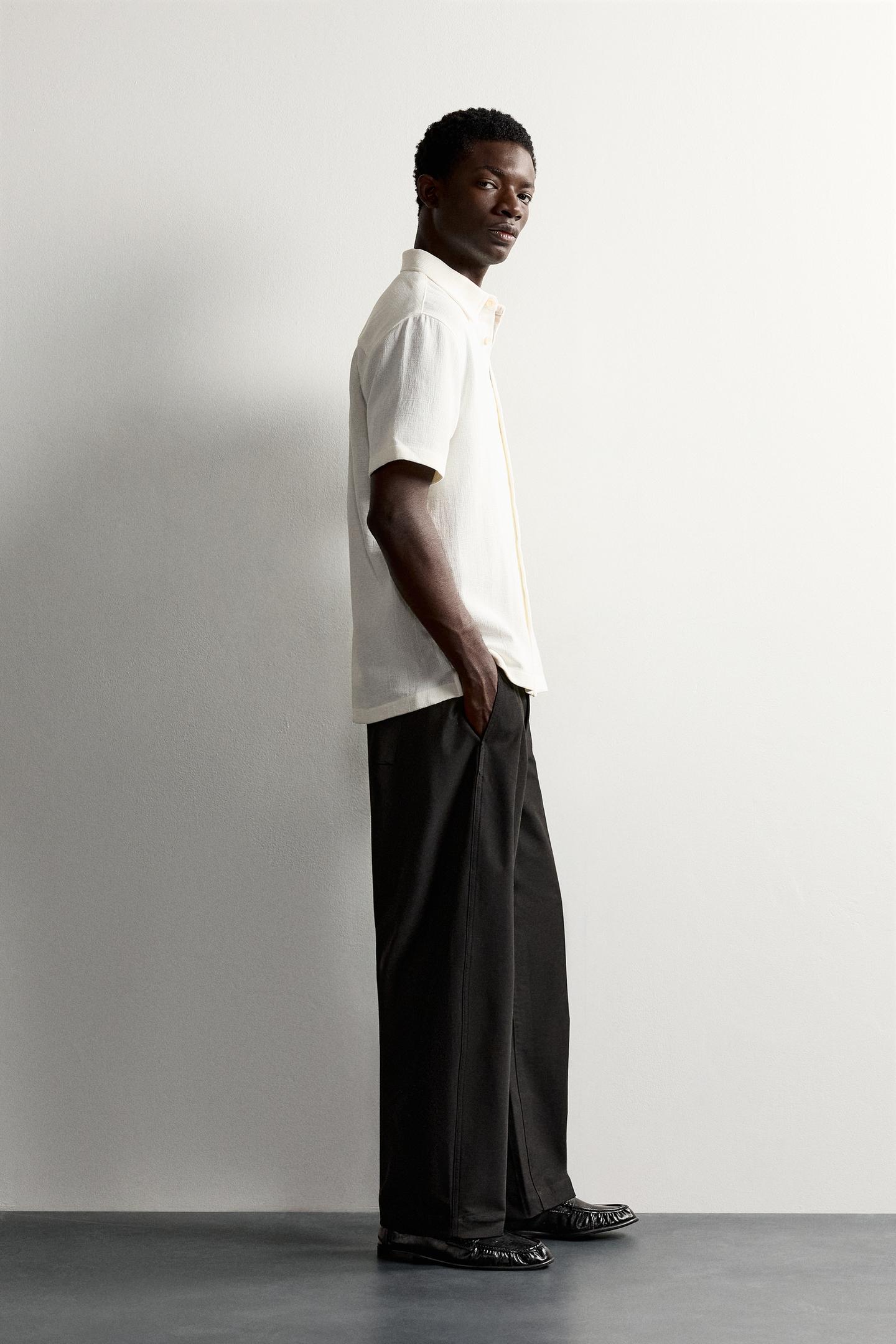 Мужская рубашка Zara Regular Fit Textured, цвет: Экрю — фото 4