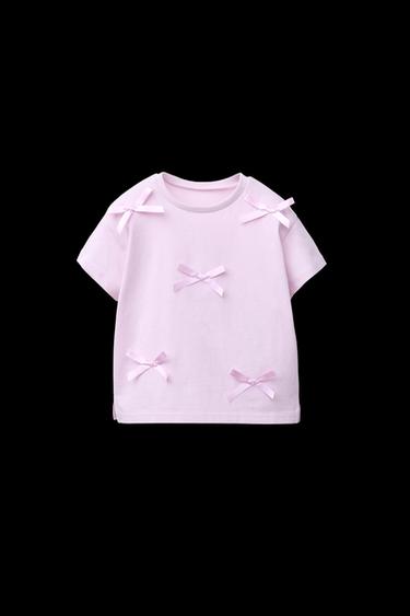 T-SHIRT WITH BOWS - Light mauve by Zara - Image 0