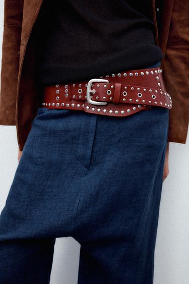STUDDED LEATHER CORSET BELT - Red by Zara
