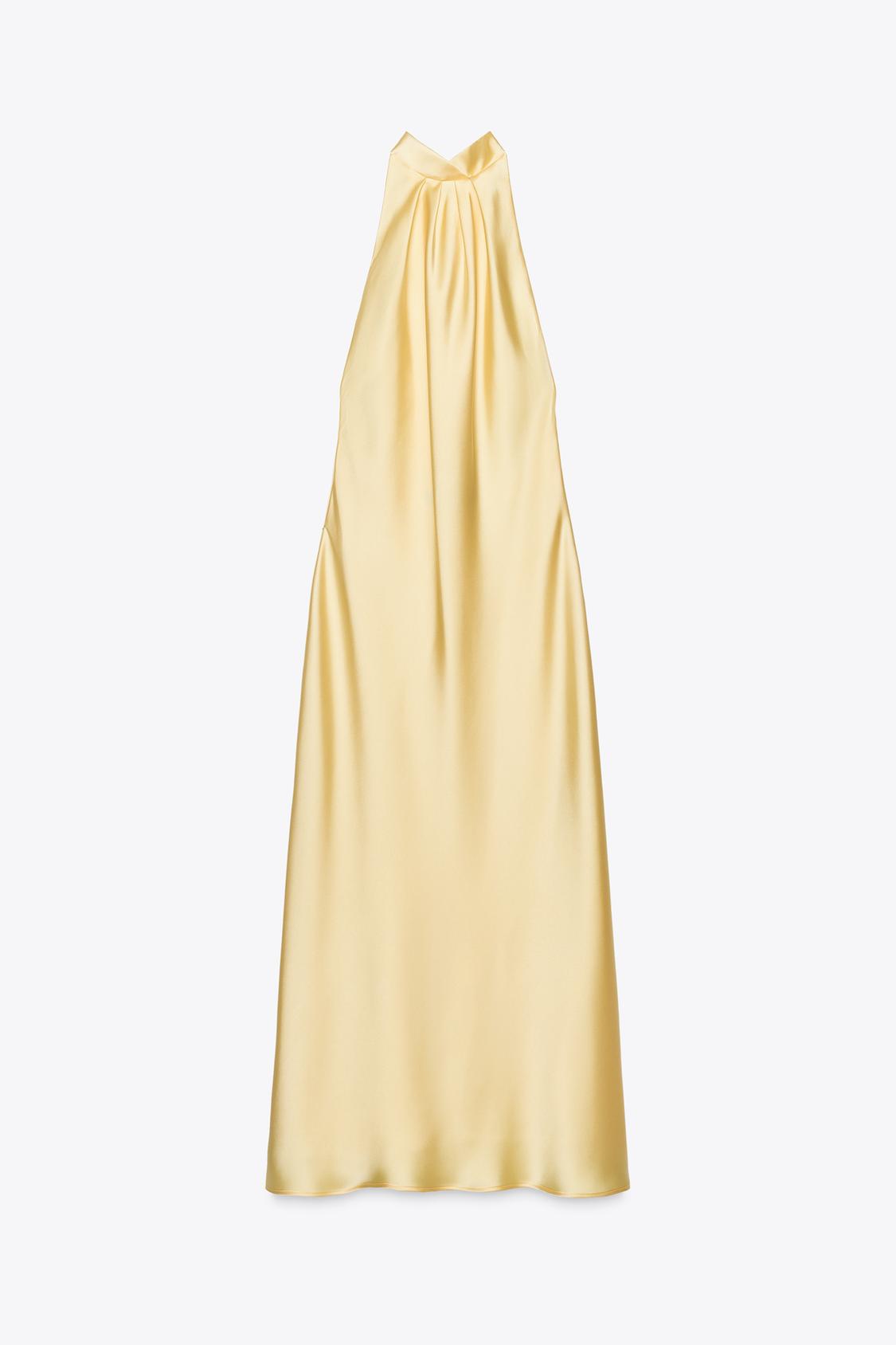 SATIN HALTER MIDI DRESS - Yellow by Zara - Image 4
