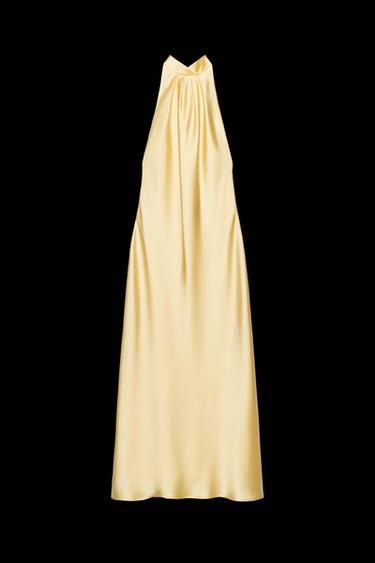 SATIN HALTER MIDI DRESS - Yellow by Zara - Image 0