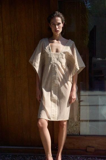 PLEATED LACE KAFTAN DRESS - Beige-pink by Zara - Image 0