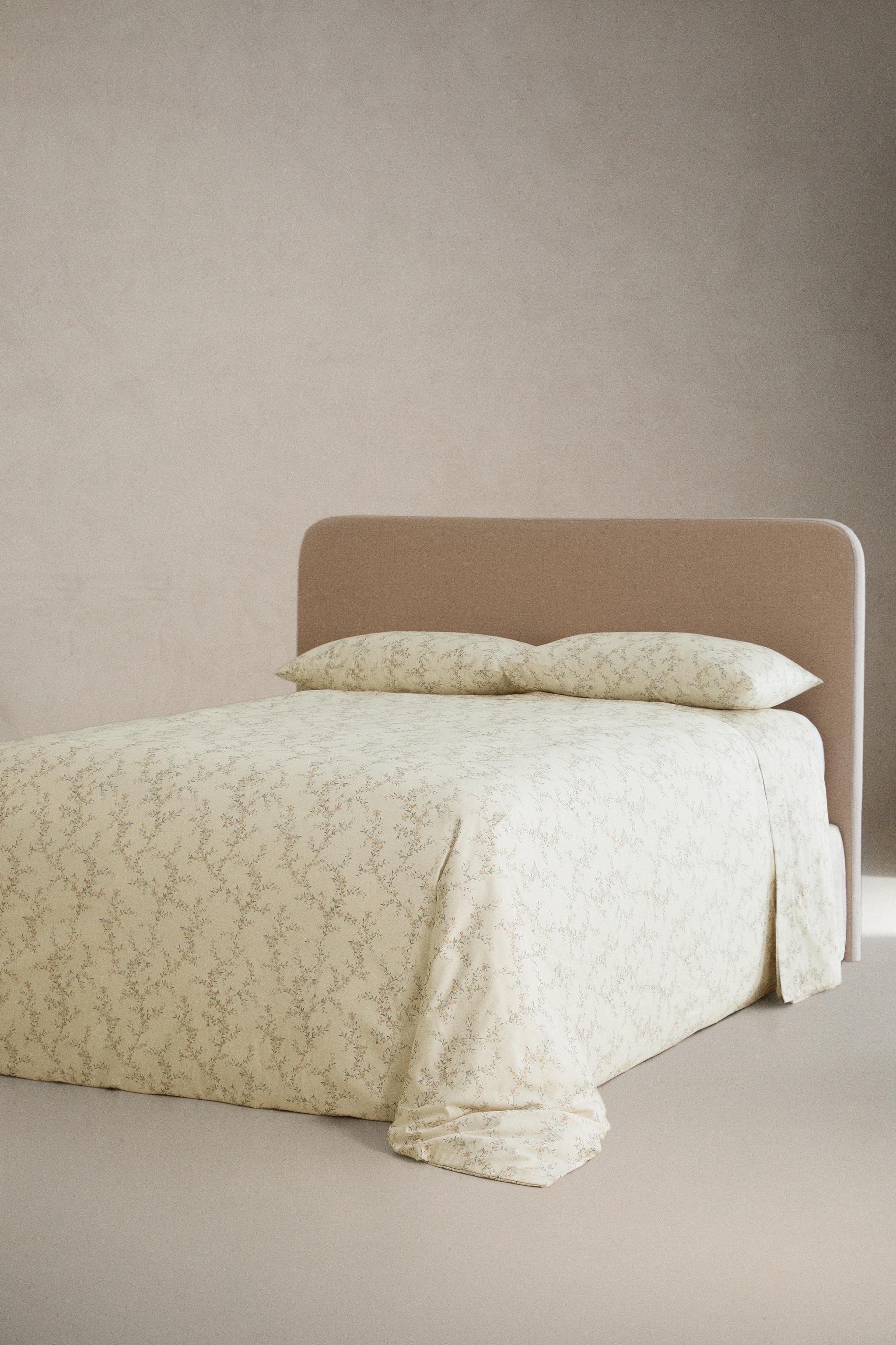 FLORAL PRINT SATEEN FLAT SHEET — Ecru