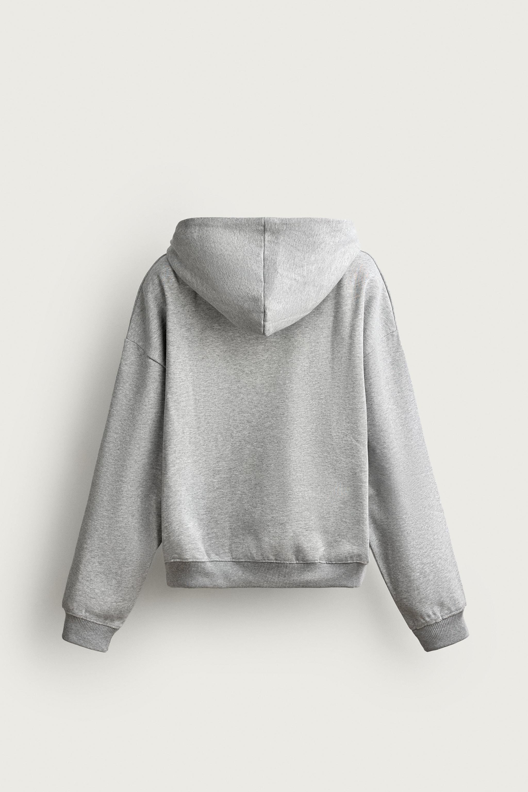 PRINTED ZIP-UP HOODIE — Gray marl