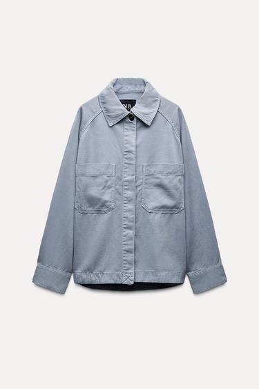 Zara OVERSIZED POCKETS OVERSHIRT ZW COLLECTION - Light blue