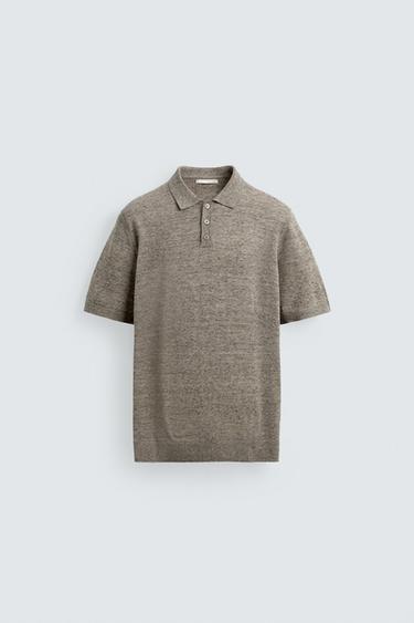 LINEN/COTTON KNIT POLO SHIRT - camel by Zara