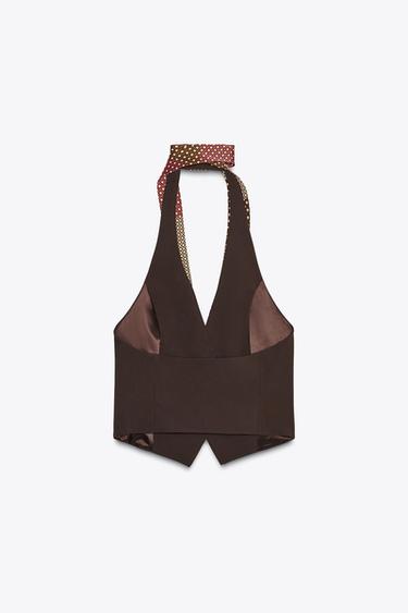 TOP GILET CRAVATE CHOKER - Marron de Zara - Image 6
