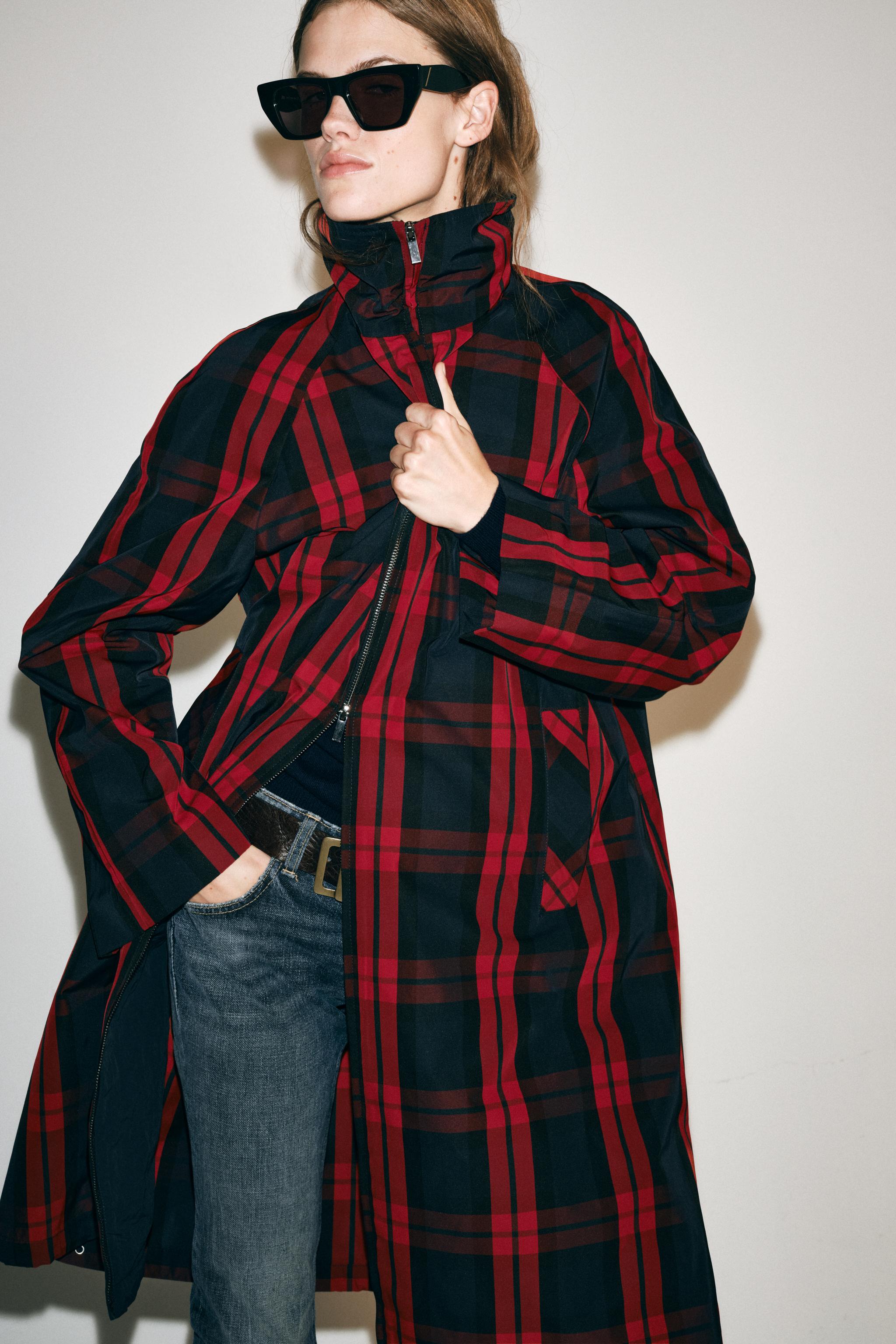 ZW COLLECTION チェック ミディトレンチコート - レッド／紺 | ZARA