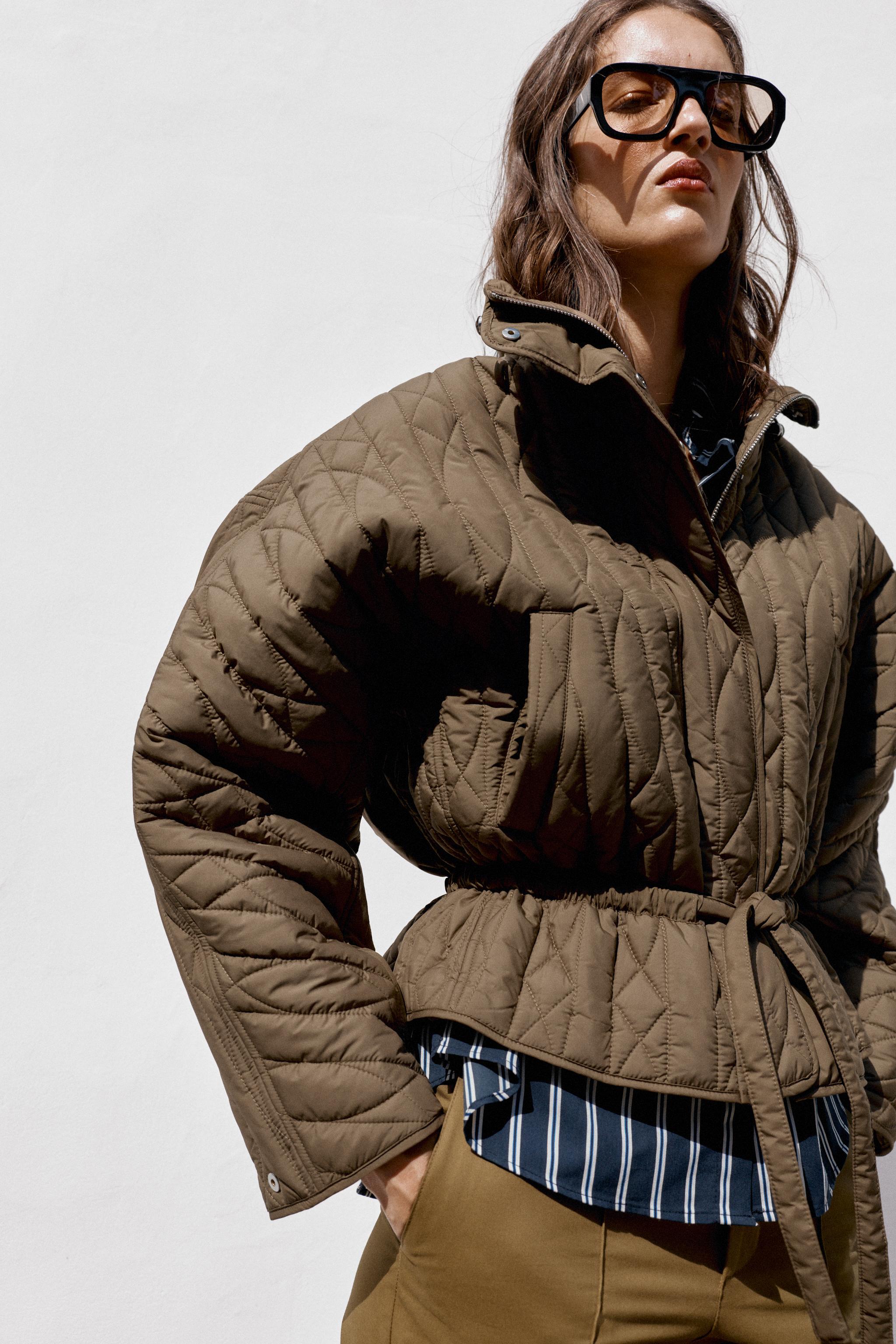 HIGH COLLAR PADDED JACKET — Khaki