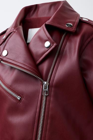 FAUX LEATHER JACKET WITH BUCKLES - Burgundy by Zara - Image 4