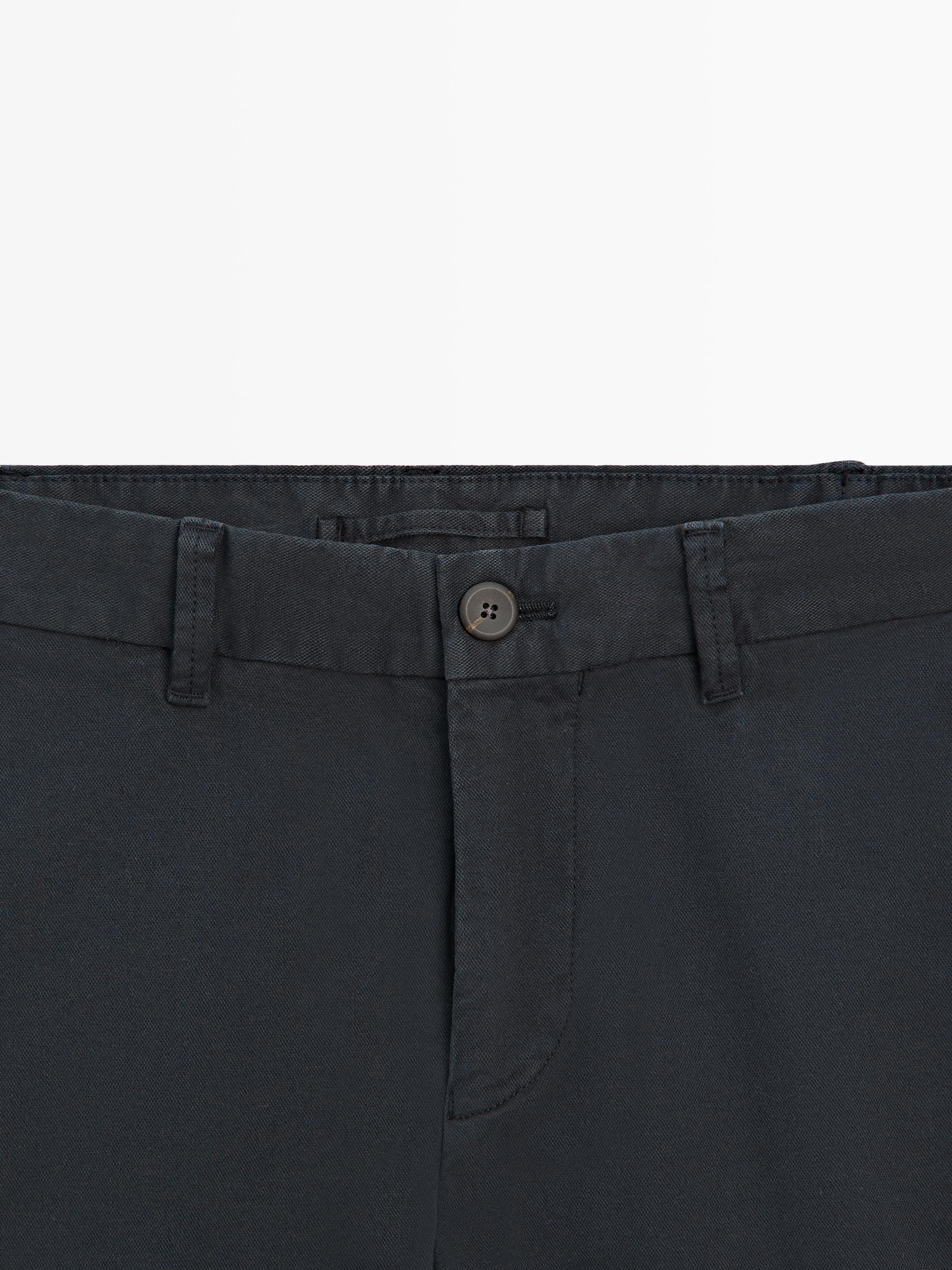 Cotton blend slim fit trousers