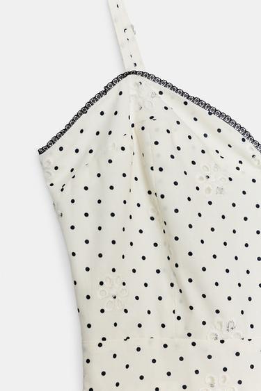 PRINTED MIDI DRESS WITH CUTWORK EMBROIDERY - Ecru / Navy by Zara - Image 9