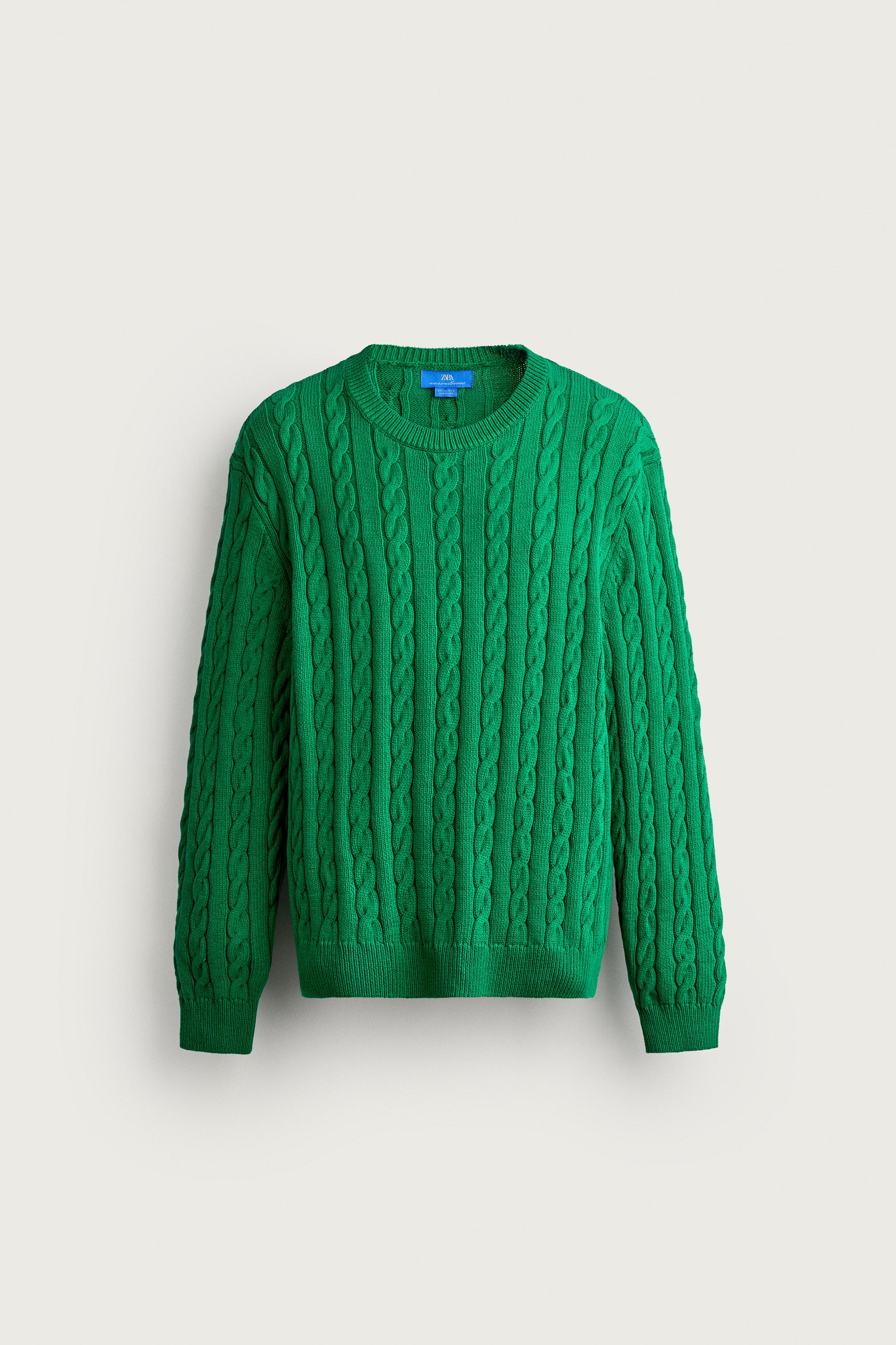 AARON LEVINE X ZARA TEXTURED CABLE SWEATER — Green