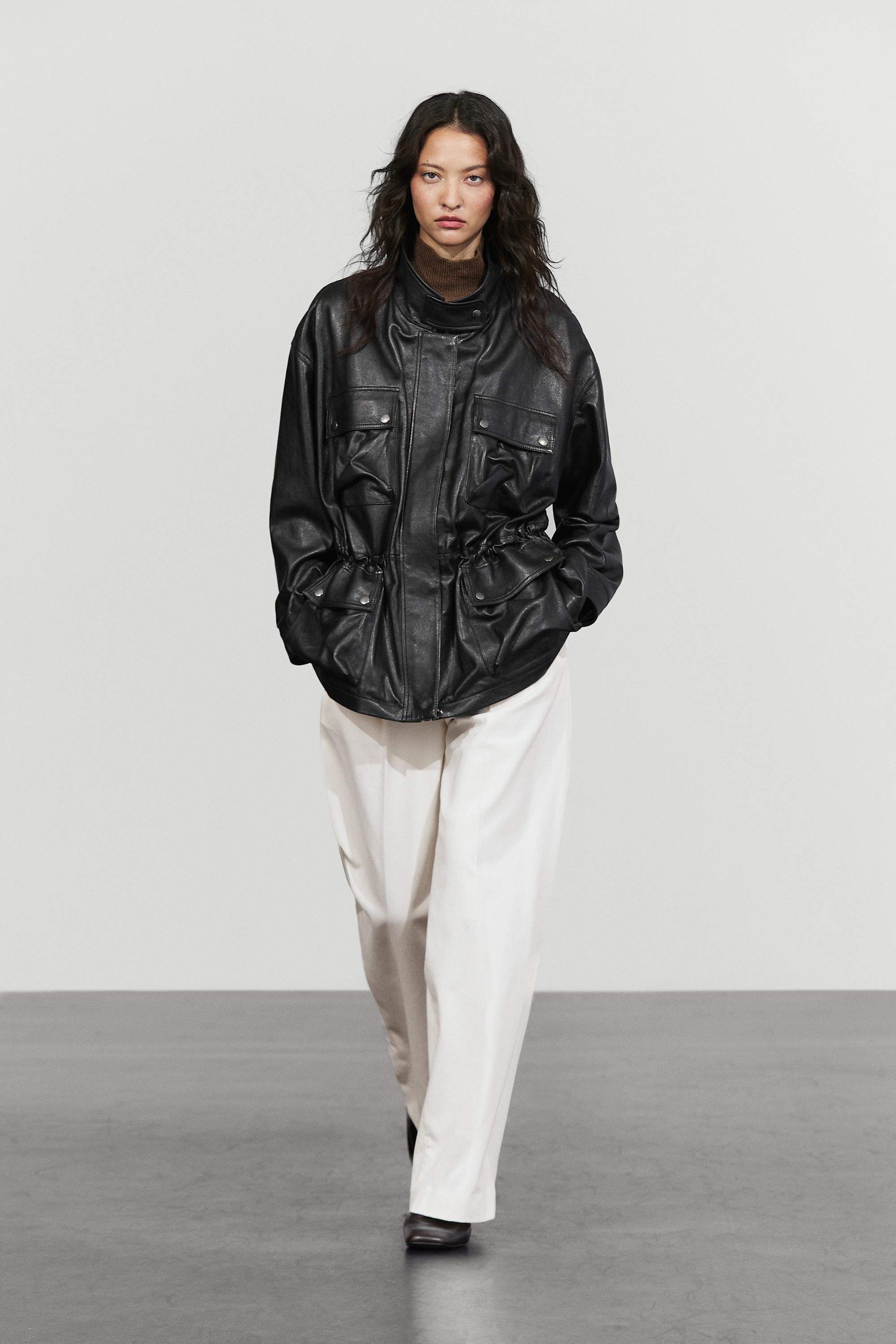 Blouson en cuir nappa avec poches