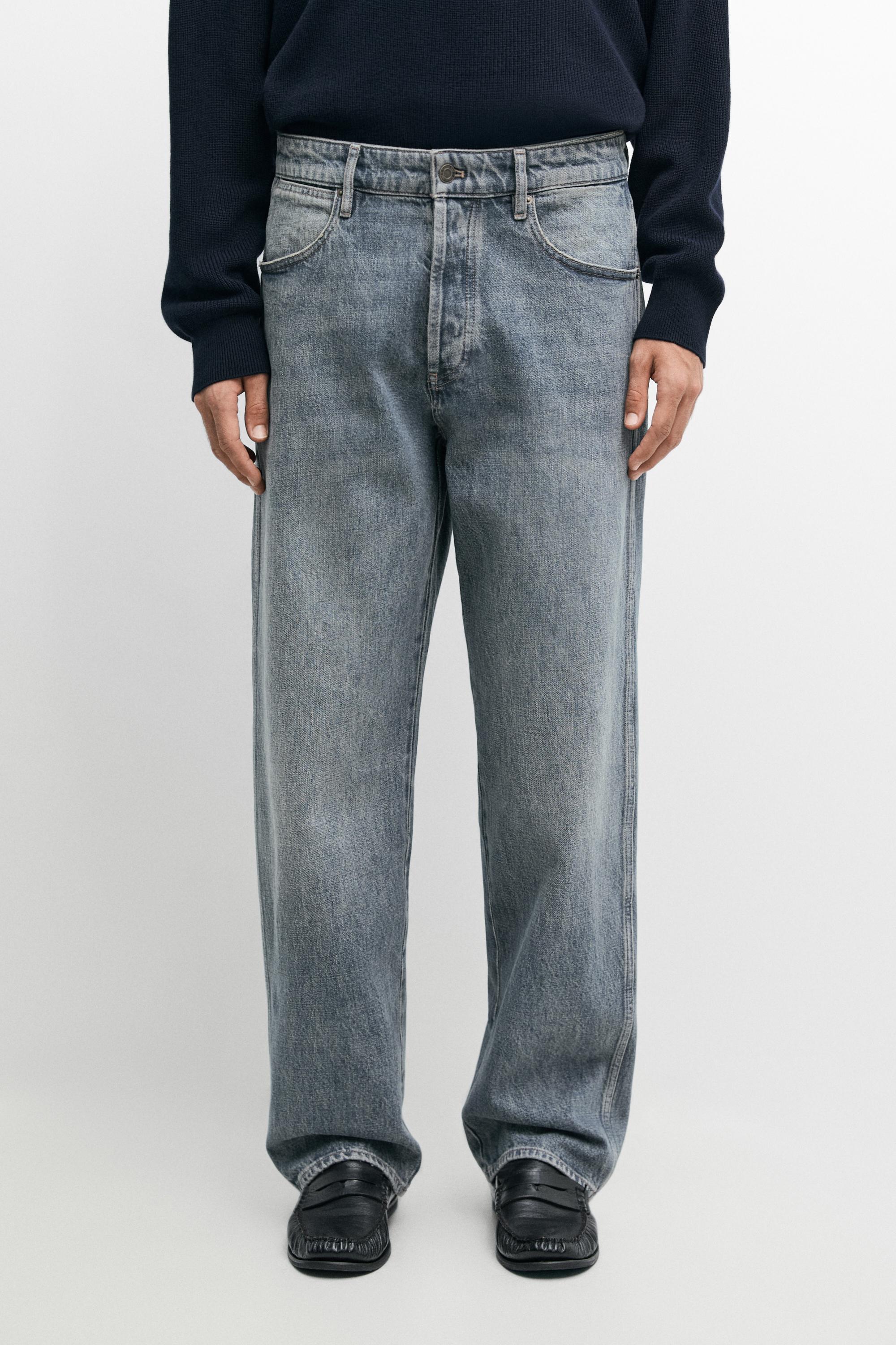 100% cotton wide-leg jeans — Mid-blue