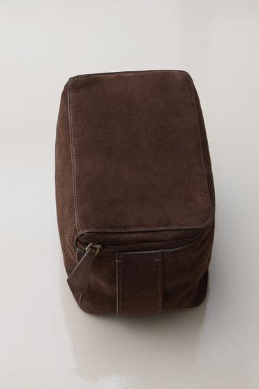 SPLIT SUEDE WASH BAG - Chocolate Brown by Zara