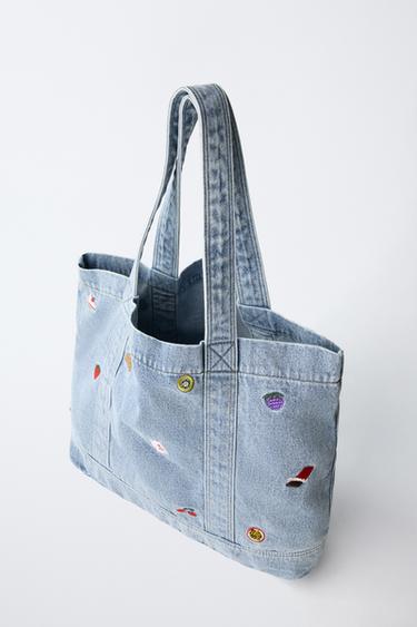 EMBROIDERED DENIM TOTE BAG - Blue by Zara - Image 3