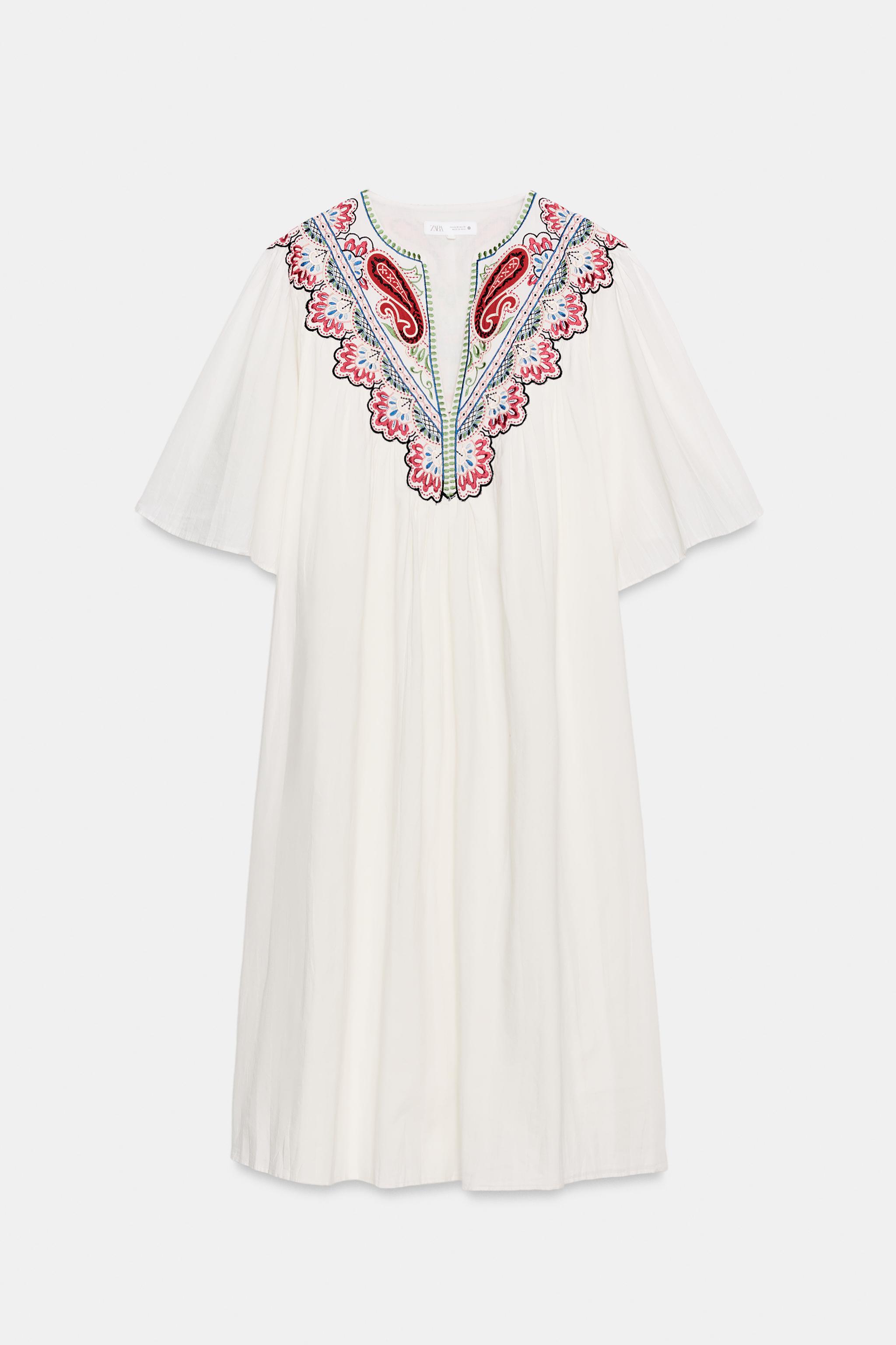 zara blue and white embroidered dress Floral Plunge V-Neck 3/4 Balloon Sleeve Midi Maxi A-li Brie ZW COLLECTION EMBROIDERED MIDI DRESS Sea New York Frances Mini