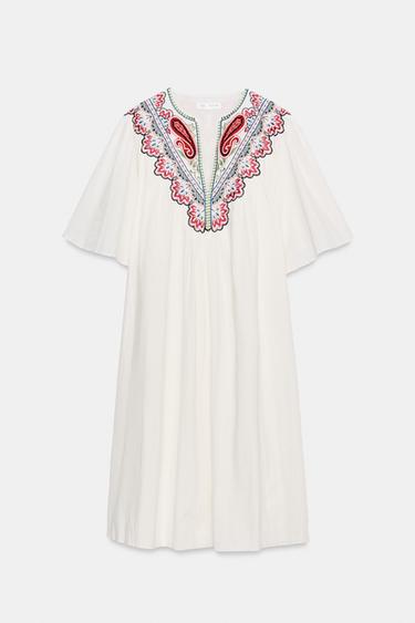 ZW COLLECTION EMBROIDERED MIDI DRESS - Oyster-white by Zara