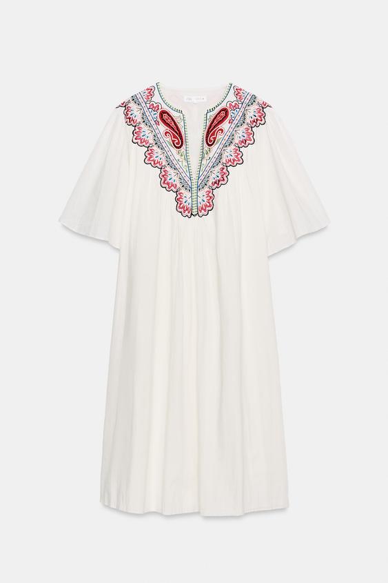 ROBE MI-LONGUE BRODÉE ZW COLLECTION - Blanc cassé de Zara - Image 5
