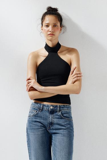 TOP HALTER POLIAMIDA - Negro de Zara