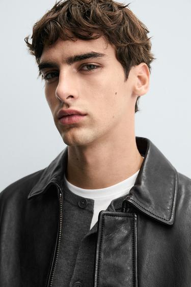 LEATHER JACKET WITH POCKETS - Black by Zara - Image 4