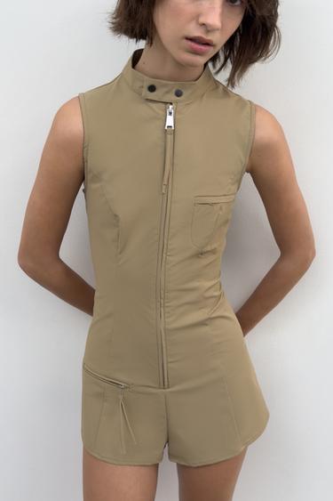 ZIP SHORT JUMPSUIT - Dark khaki by Zara - Image 1