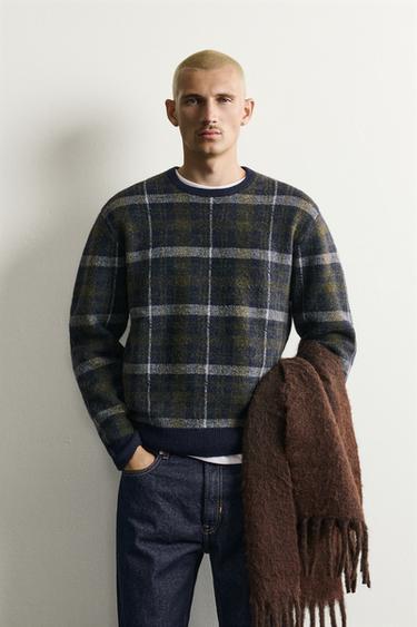 JERSEY RELAXED FIT JACQUARD CUADROS - Marino de Zara