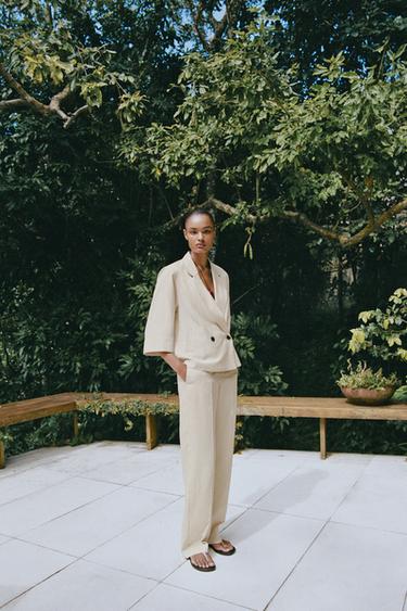 PANTALON DROIT TAILLE ÉLASTIQUE - Écru de Zara - Image 4