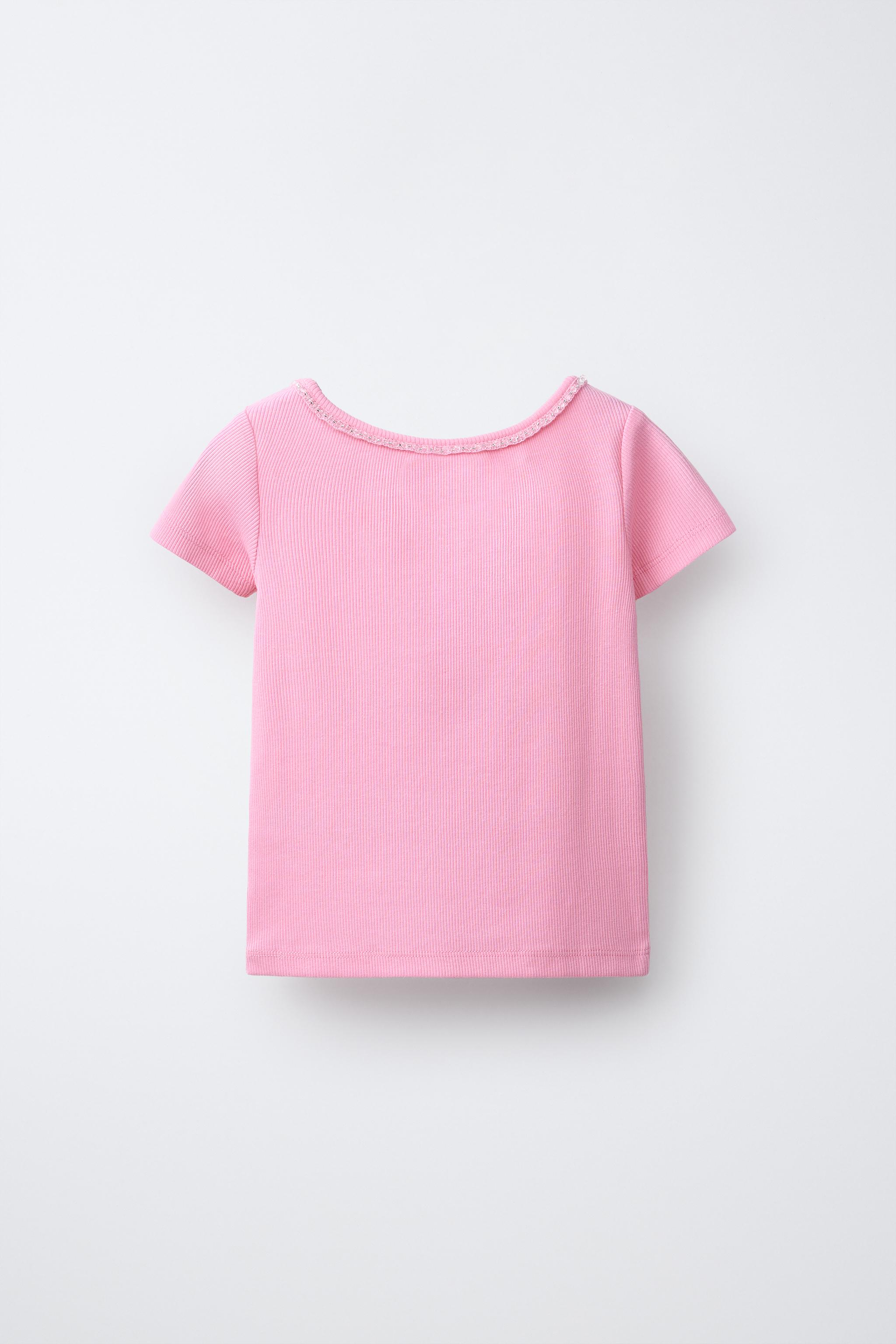 RIBBED T-SHIRT WITH JEWELS — Pink