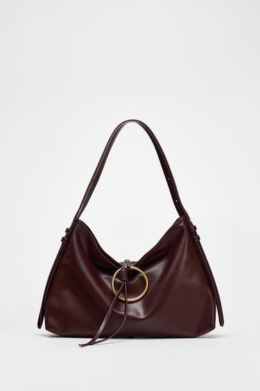 Zara METAL DETAIL SHOULDER BUCKET BAG - Burgundy Red