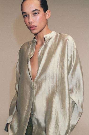 ZW COLLECTION MANDARIN COLLAR SHIRT — Sand 2