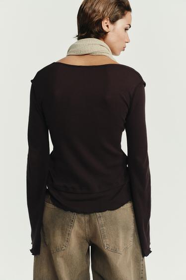 T-SHIRT EFFET DOUBLE SOFT - Marron chocolat de Zara - Image 7