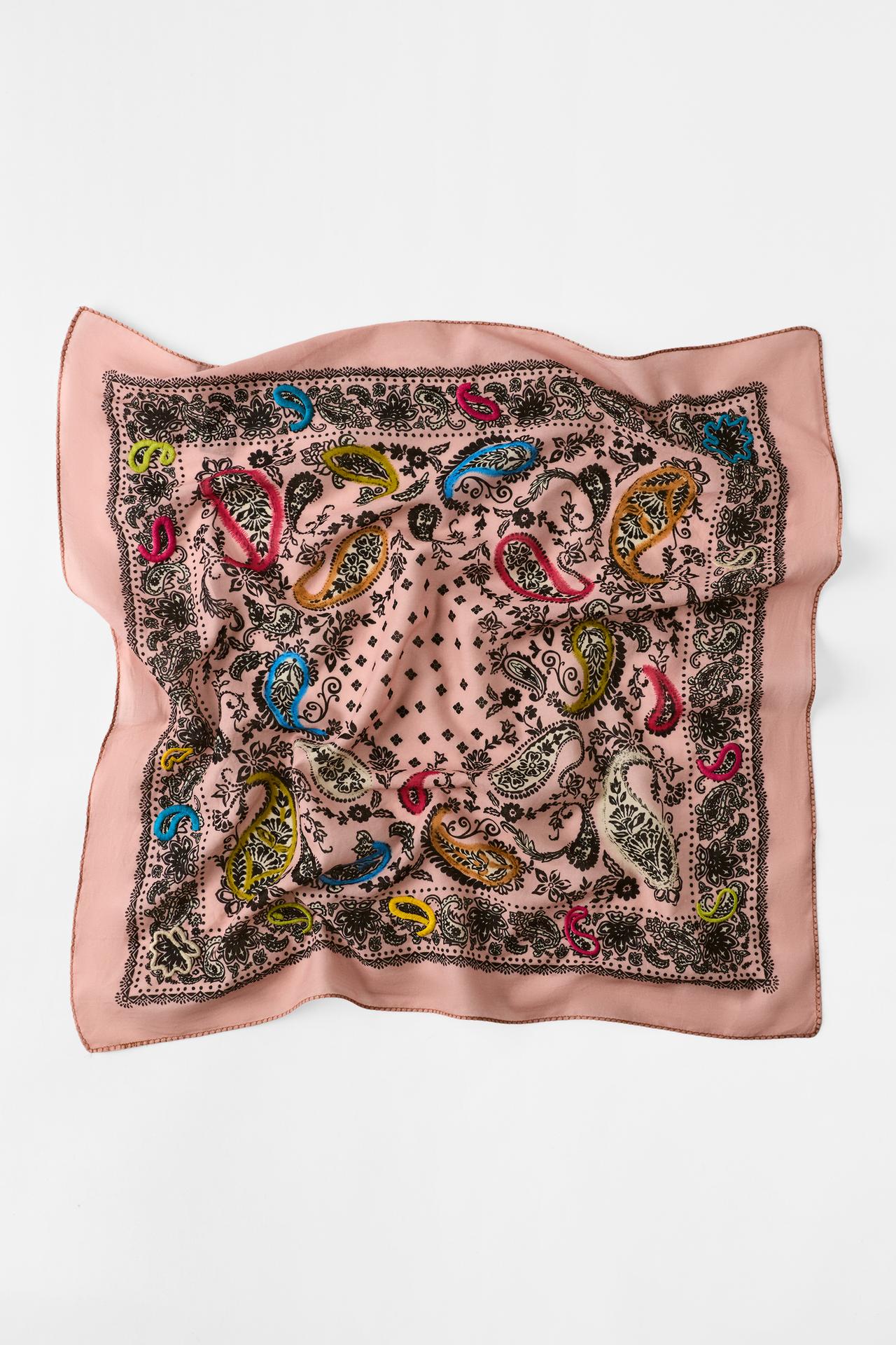 EMBROIDERED PRINT BANDANNA — Pink