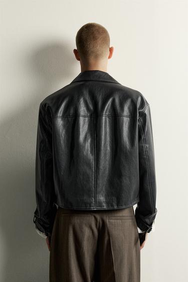 CROPPED FAUX LEATHER JACKET — Black 2