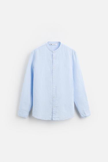 CAMISA LINO - ALGODÓN - Celeste de Zara