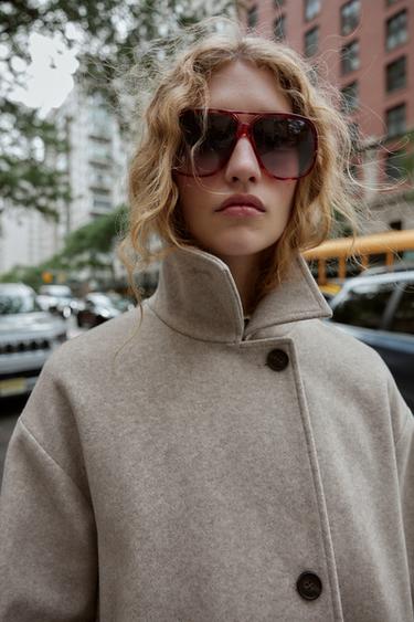 MANTEAU COL DOUBLE POSITION SOFT - Beige de Zara - Image 3