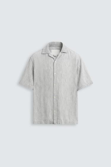 CAMISA JACQUARD RAYAS - Gris de Zara