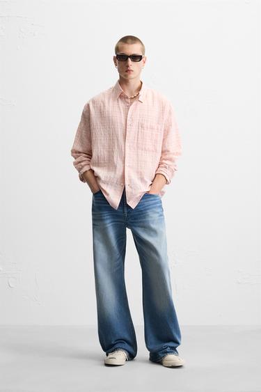 TEXTURED CHECK SHIRT - Pink by Zara - Image 0