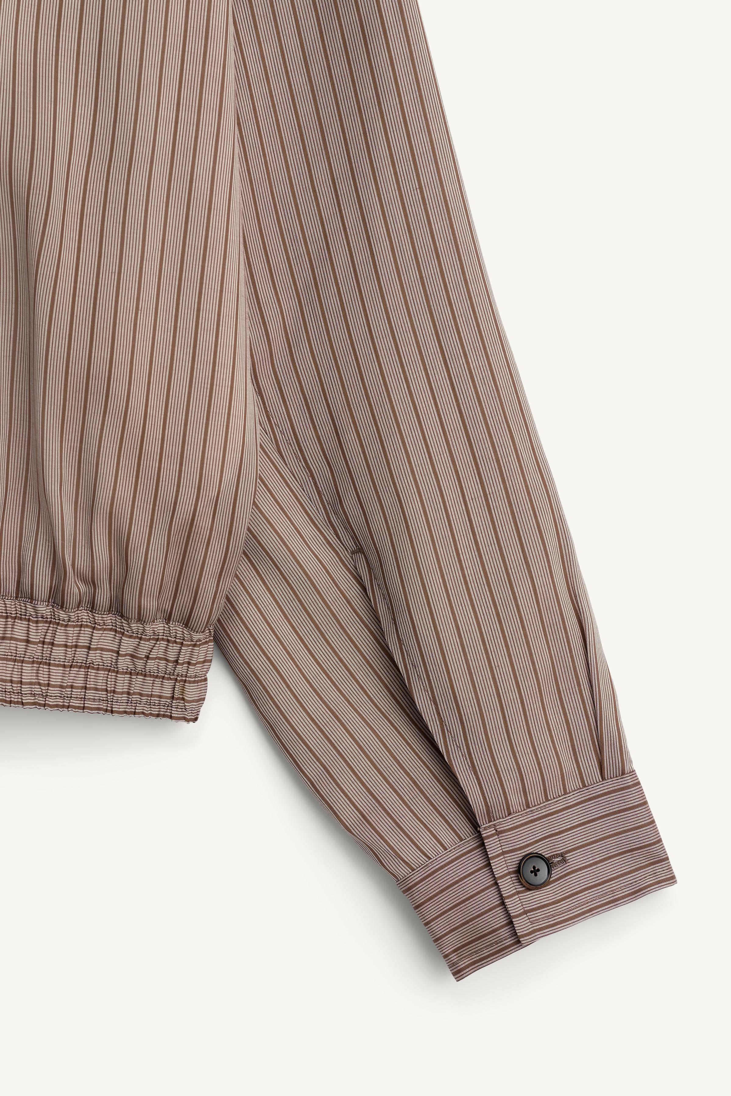 CROPPED STRIPED VISCOSE-CUPRO BOMBER JACKET