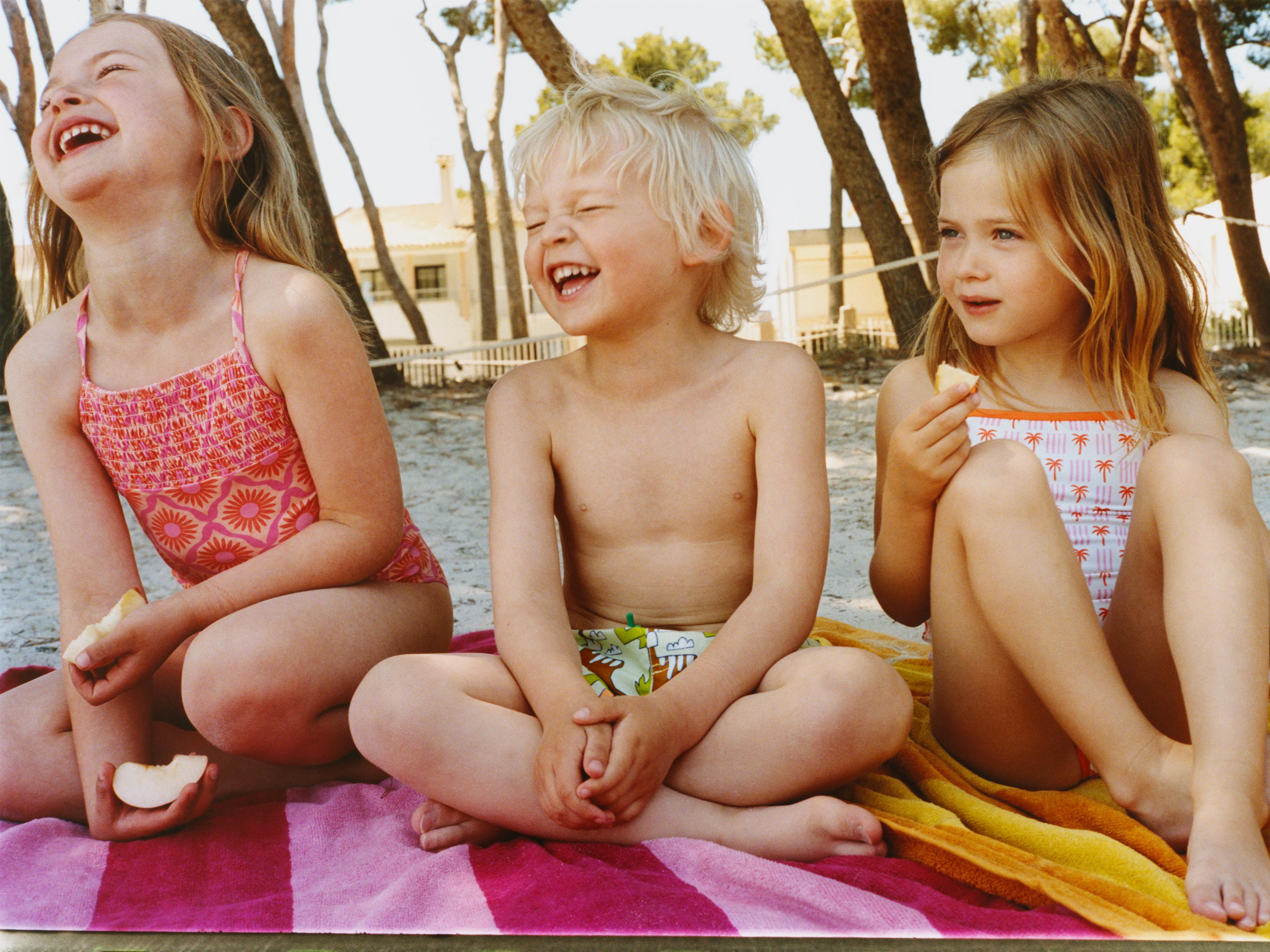 1-6 YEARS / PALM TREE PRINT SWIMSUIT — Orange