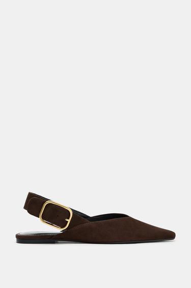 GIÀY DA LỘN HỞ GÓT - Nâu Socola từ Zara