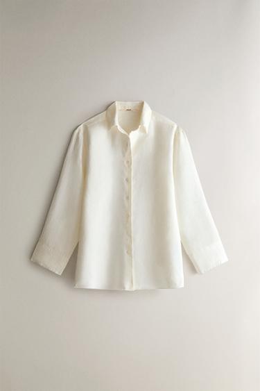 LONG SLEEVE LINEN SHIRT — Ecru 1