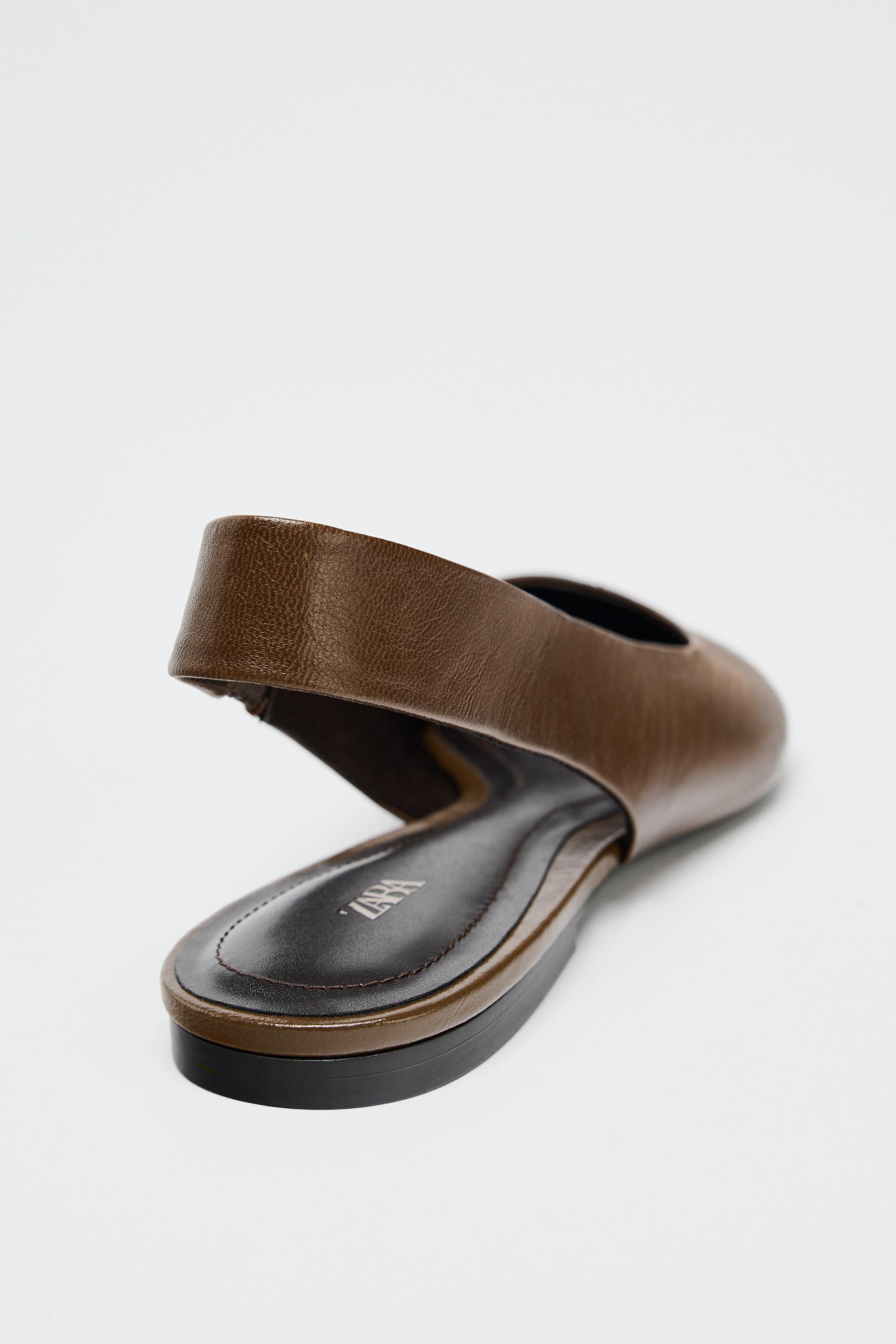 ポインテッドトゥレザーバレリーナシューズ - ブラウン | ZARA