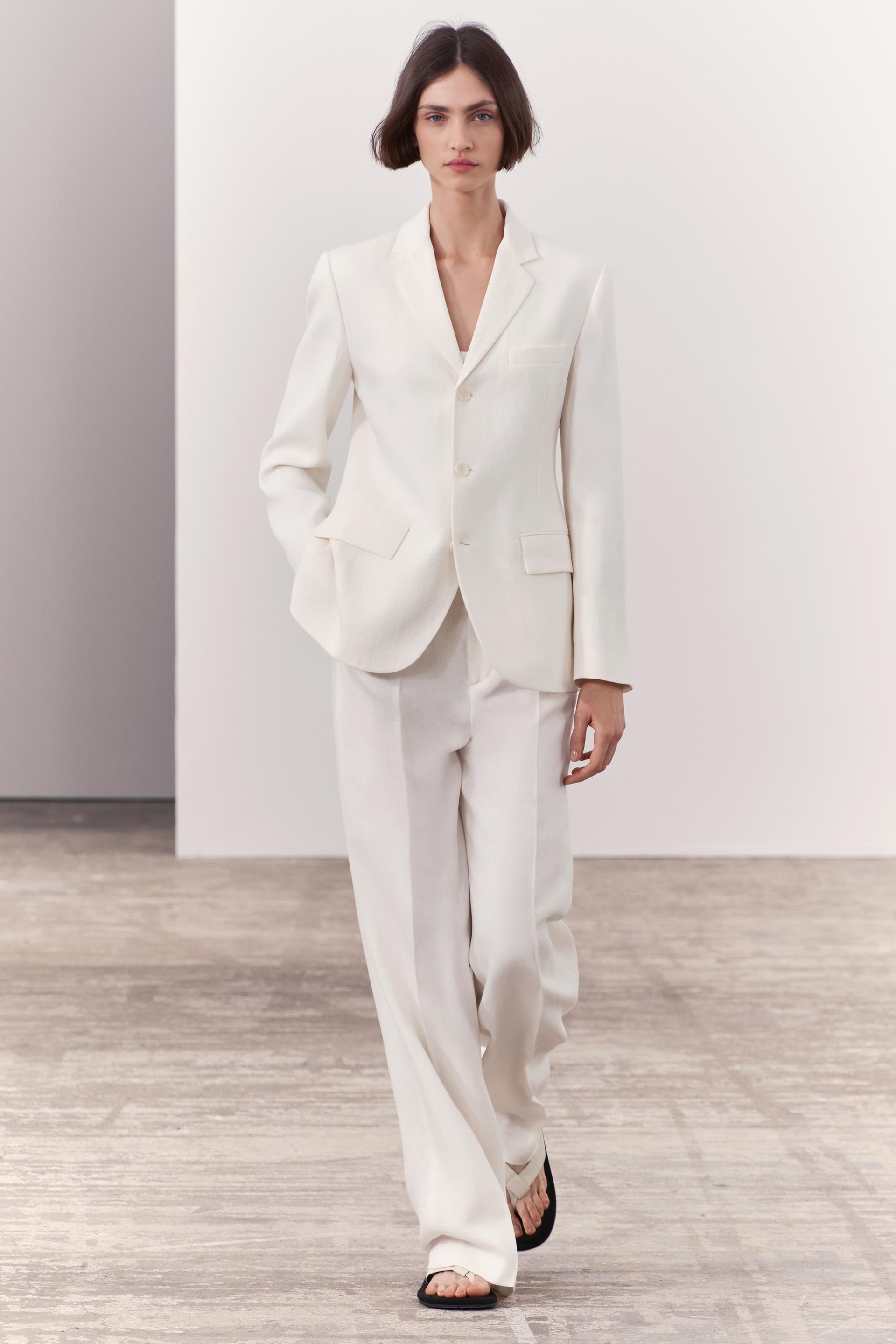 ZW COLLECTION STRAIGHT FIT LINEN BLEND TROUSERS Ecru ZARA Singapore