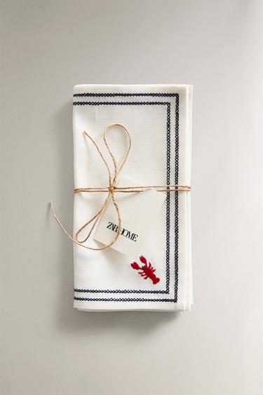 LOT SERVIETTES DE TABLE BRODERIE MARINE (LOT DE 4) - Blanc / Rouge de Zara - Image 4