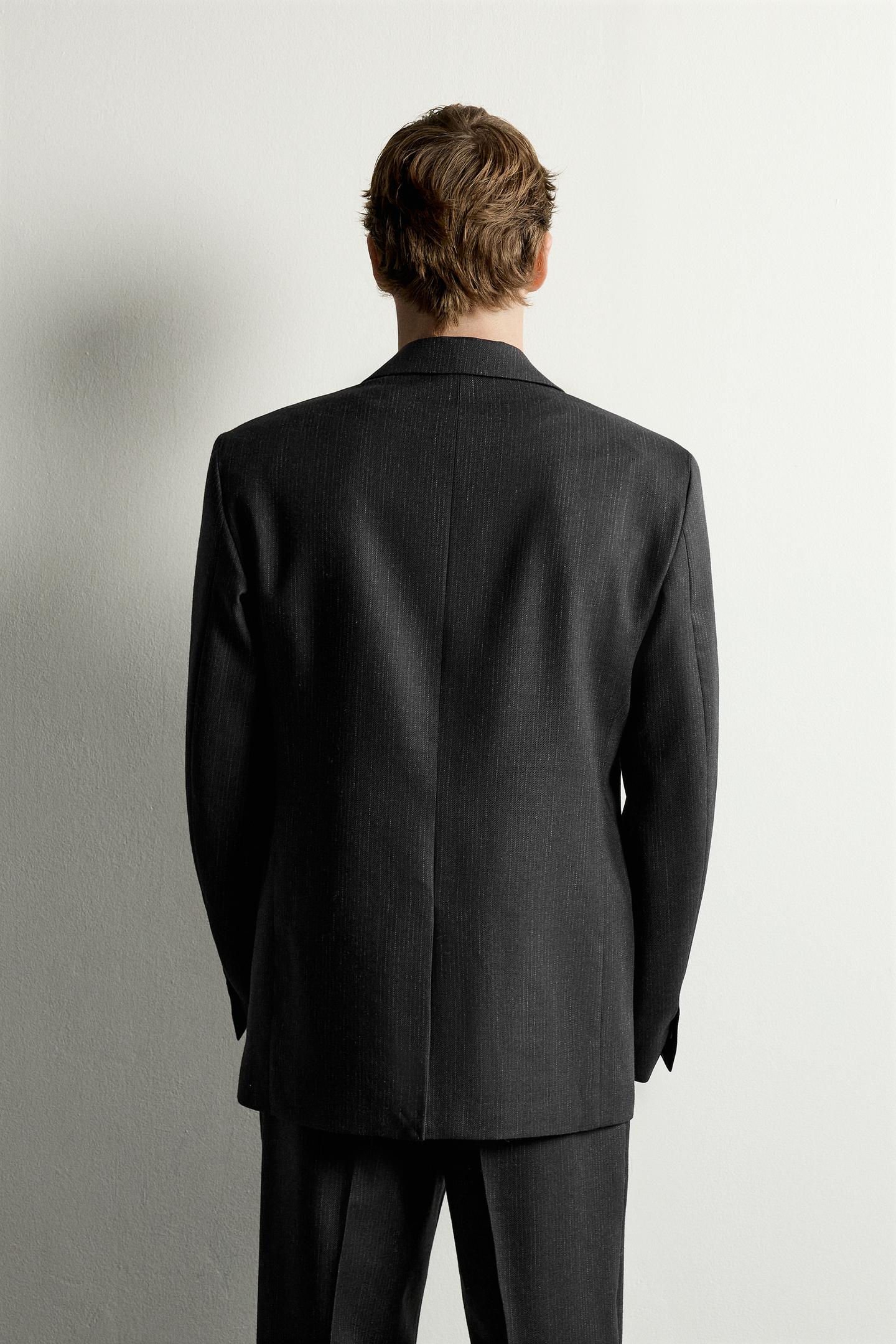 Мужской пиджак Zara 100% Wool Striped Suit Blazer Manteco®, цвет: Антрацитовый серый — фото 3