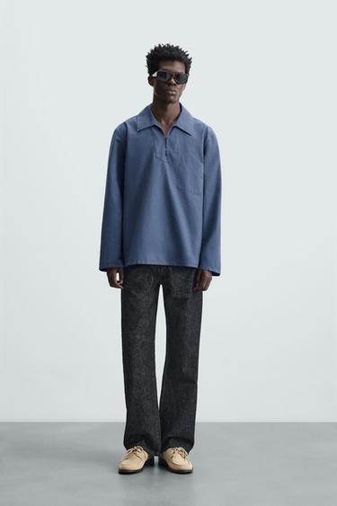 SOBRECAMISA SMOCK LAVADO - Índigo claro de Zara - Imagen 0